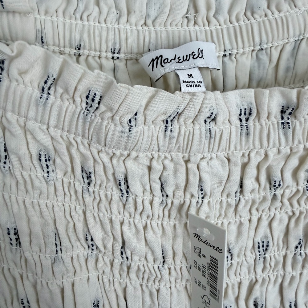 Madewell Lucie Smocked Tank Mini Dress Textural Clipdot cream wide strap M NWT - Picture 5 of 8